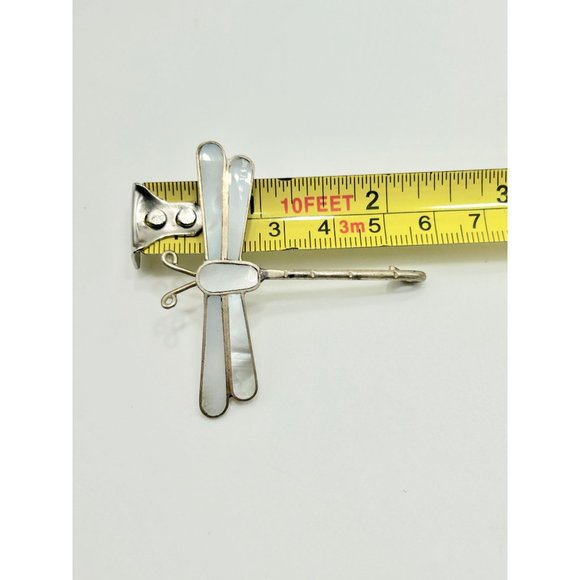 Vintage Alpaca Silver Mexico Dragonfly Insect Pin Brooch Mother of Pearl Inlay - Picture 10 of 10